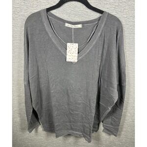 NEW Free People Women's On My Mind V-Neck Long Sleeve Shirt Dark Gray Size XS